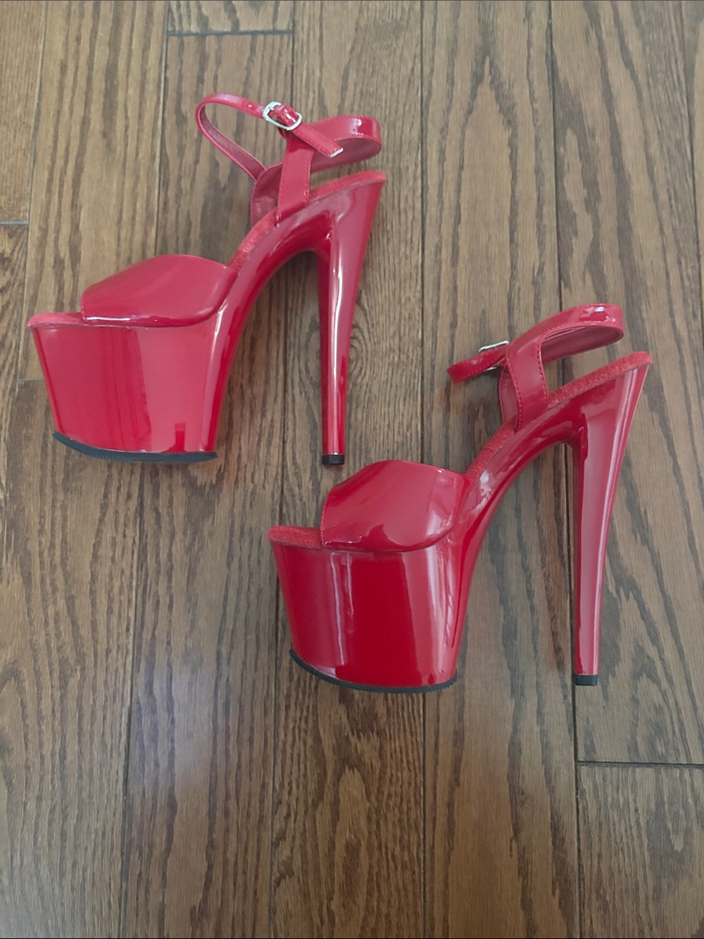 Pleaser Red Patent Platform Ankle-Strap Heels - Picture 3 of 7